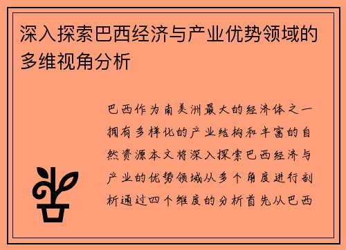 深入探索巴西经济与产业优势领域的多维视角分析