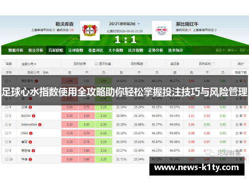 足球心水指数使用全攻略助你轻松掌握投注技巧与风险管理